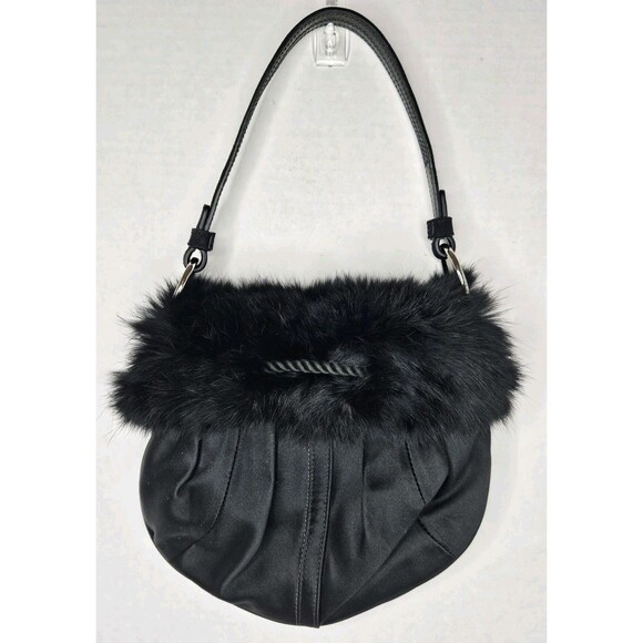 Coach Limited Edition Black Rabbit Fur Satin Swarovski Evening Bag 3580 READ - Picture 2 of 12